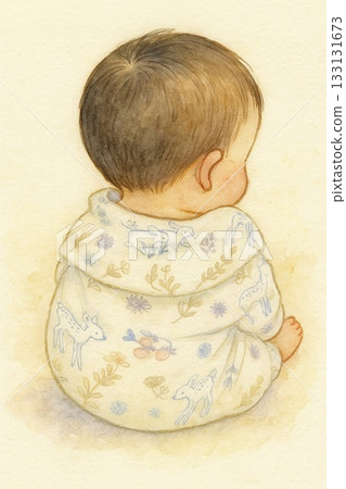 可愛的男寶寶，背部平坦（背景顏色可選）[AI生成圖像] 133131673