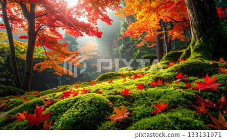 【人工智慧生成影像】深秋時節落葉與苔蘚的合作藝術 133131971