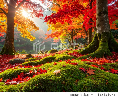 【人工智慧生成影像】深秋時節落葉與苔蘚的合作藝術 133131973