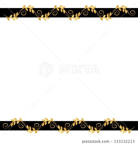 一個奢華的植物裝飾畫框，一個飾有金色常春藤和黑色條紋的華麗畫框。 133132213