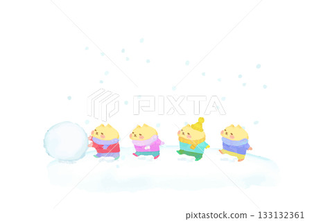 Watercolor illustration of a cute cat playing in the snow Watercolor illustration of a cute cat playing in the snow 133132361