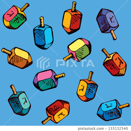 Jewish holiday symbol. Dreidel. Sketch 133132540