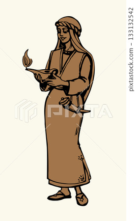 Vector drawing. Girl with lamp Vector drawing. Girl with lamp 133132542