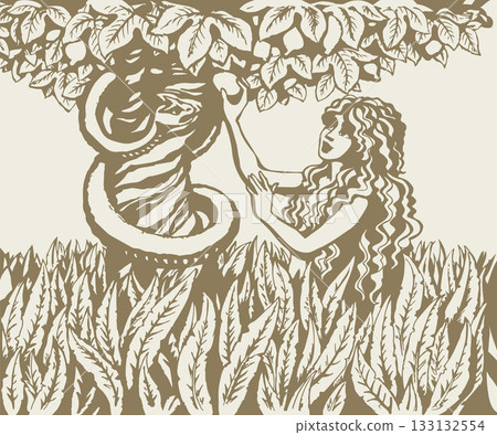 Vector drawing. Eve at the tree Vector drawing. Eve at the tree 133132554