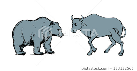 Vector drawing. Big cow and bear Vector drawing. Big cow and bear 133132565