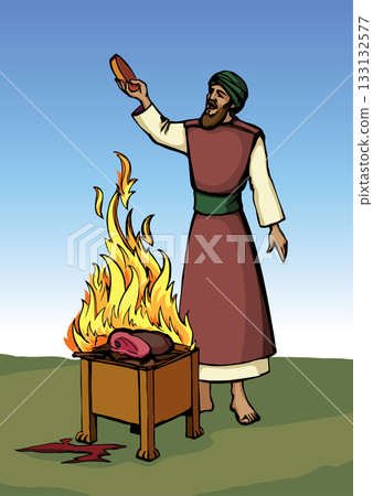 Vector drawing. Man cooking food 133132577