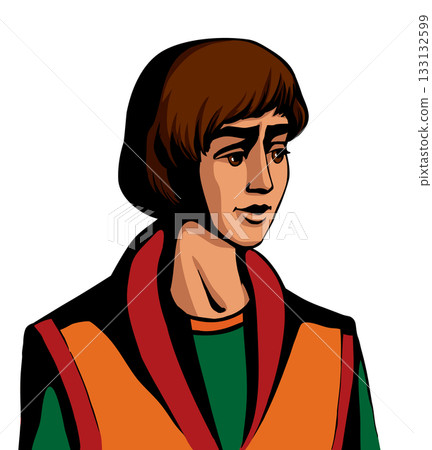 Vector drawing. Young guy servant page 133132599