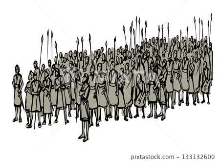 Vector drawing. Many strong soldiers 133132600
