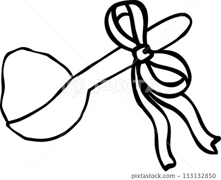 Spoon Full of Powder with Ribbon Bow Outline Black and white hand drawn 133132850