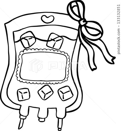 Blood Bag Ice Cubes with Ribbon Bow Outline Black and white hand drawn 133132851
