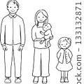 Illustration of a father, mother, daughter and baby. Line art. 133132871