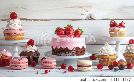 A cute background of colorful sweets lined up - AI-generated material A cute background of colorful sweets lined up - AI-generated material 133133157