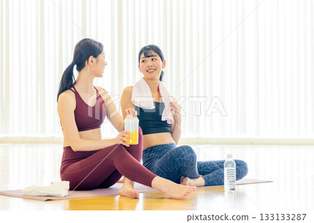 Woman taking a break during yoga 133133287