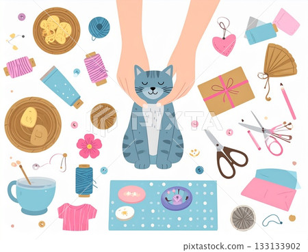可愛的小貓咪快樂插畫 可愛的小貓咪快樂插畫 133133902