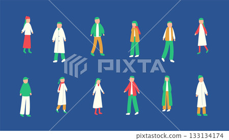 Illustration set of people spending winter 133134174