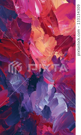 Vibrant Abstract Floral Painting with Rich Textures and Colors 133134309