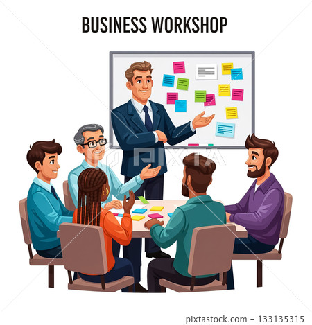 Business workshop where participants collaborate and learn with a leader guiding the discussion 133135315