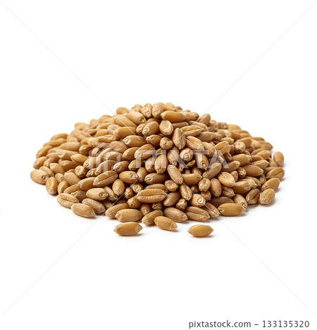 Whole wheat grains in a small pile showing texture and color for agricultural and nutritional purposes 133135320