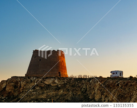 Camper at Mesa Roldan tower, Spain Camper at Mesa Roldan tower, Spain 133135355