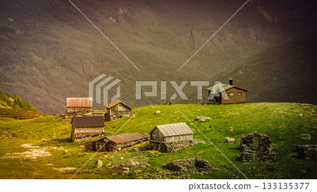 Norwegian mountains summer farm Norwegian mountains summer farm 133135377