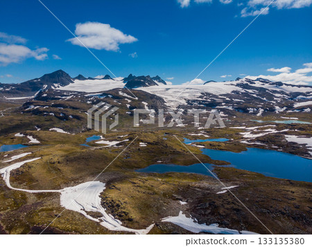 Mountains with snow and glaciers. Road Sognefjellet, Norway Mountains with snow and glaciers. Road Sognefjellet, Norway 133135380