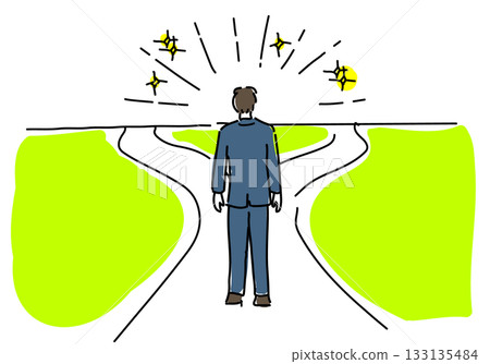 一位商人站在人生的十字路口，面臨未來的抉擇。 133135484