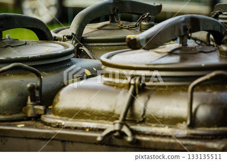 Field kitchen for cooking camp food. Field kitchen for cooking camp food. 133135511