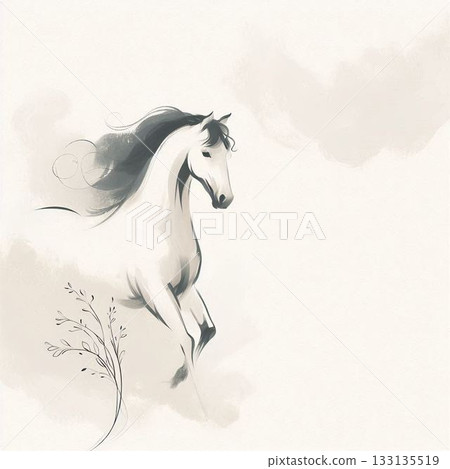 Beautiful horse illustrations, New Year's card illustrations, horse brush paintings 133135519