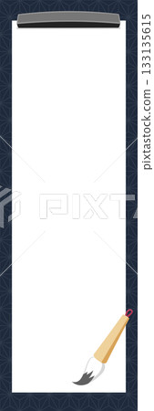 書法及書法橫幅，常規尺寸 600 x 1800 毫米，300 dpi，藏青色底，麻葉圖案，帶邊框背景 133135615