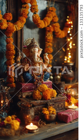 Vibrant Pancha Ganapati Celebration Decor Vibrant Pancha Ganapati Celebration Decor 133135793