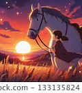 Horse and girl, illustration, emotional connection with horse 133135824