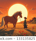 Horse and girl, illustration, emotional connection with horse 133135825