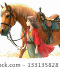 Horse and girl, illustration, emotional connection with horse 133135828