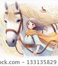 Horse and girl, illustration, emotional connection with horse 133135829