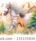 Horse and girl, illustration, emotional connection with horse 133135830