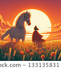 Horse and girl, illustration, emotional connection with horse 133135831