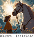 Horse and girl, illustration, emotional connection with horse 133135832
