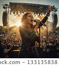 Female singer singing passionately at an outdoor concert, an enthusiastic concert 133135838