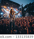 Female singer singing passionately at an outdoor concert, an enthusiastic concert 133135839