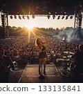 Female singer singing passionately at an outdoor concert, an enthusiastic concert 133135841