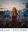Female singer singing passionately at an outdoor concert, an enthusiastic concert 133135842