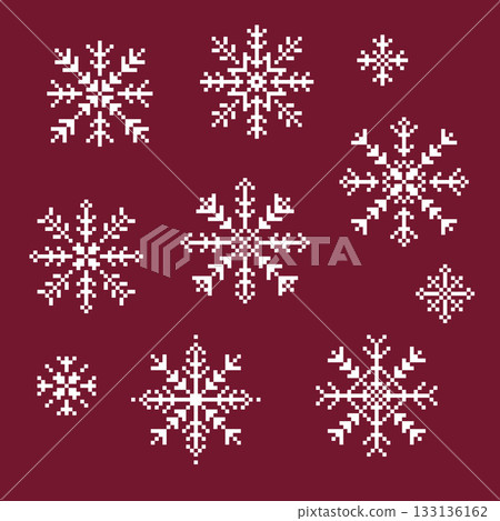 Pixel Snowflake Elements, Winter Christmas Pixel Art Set 133136162