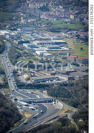 Biriatou landscape with highway and river surrounded by hills and towns Biriatou landscape with highway and river surrounded by hills and towns 133136262