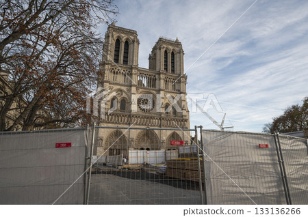 Work in progress at Notre-Dame Cathedral in Paris during restoration efforts 133136266