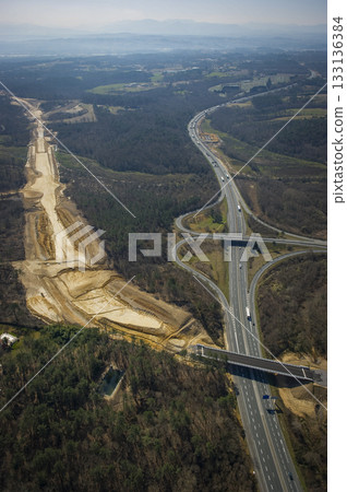 Construction of high-speed train line in France with adjacent highway Construction of high-speed train line in France with adjacent highway 133136384
