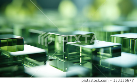 3D abstract background of reflective green glass cubes with copy space 133136677