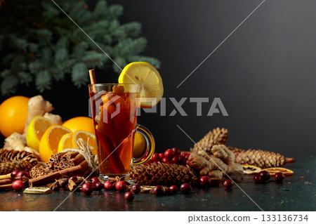 Hot Christmas drink with spices. Hot Christmas drink with spices. 133136734