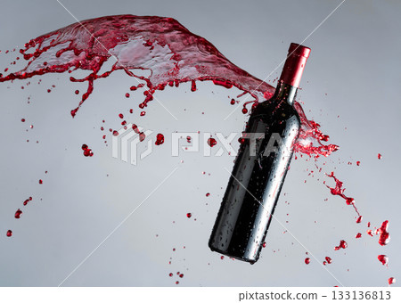 Bottle of red wine and splashes. Bottle of red wine and splashes. 133136813