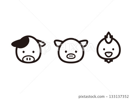 Cow, pig, chicken simple icons 133137352