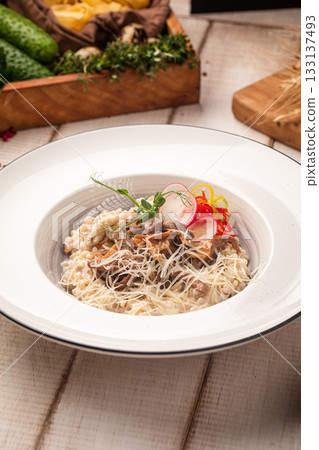 Creamy mushroom risotto bowl 133137493